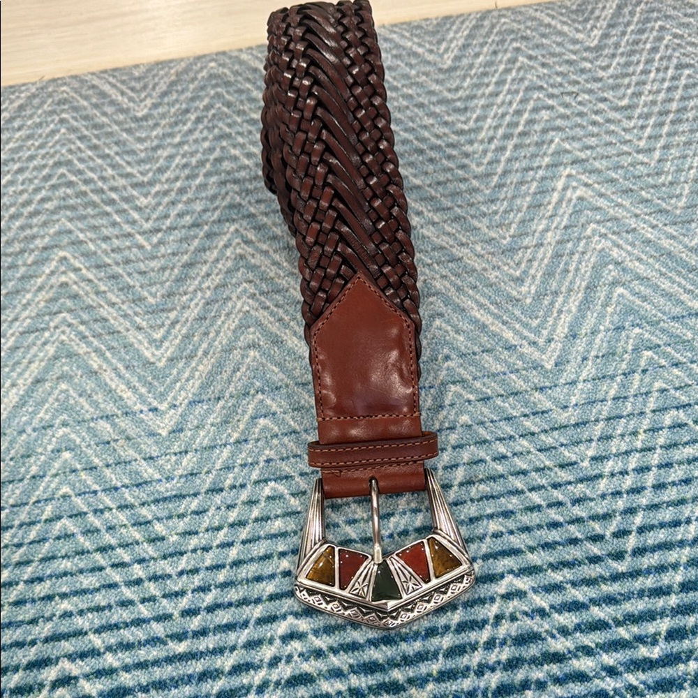 Etro Brown and Silver Braided Leather Belt